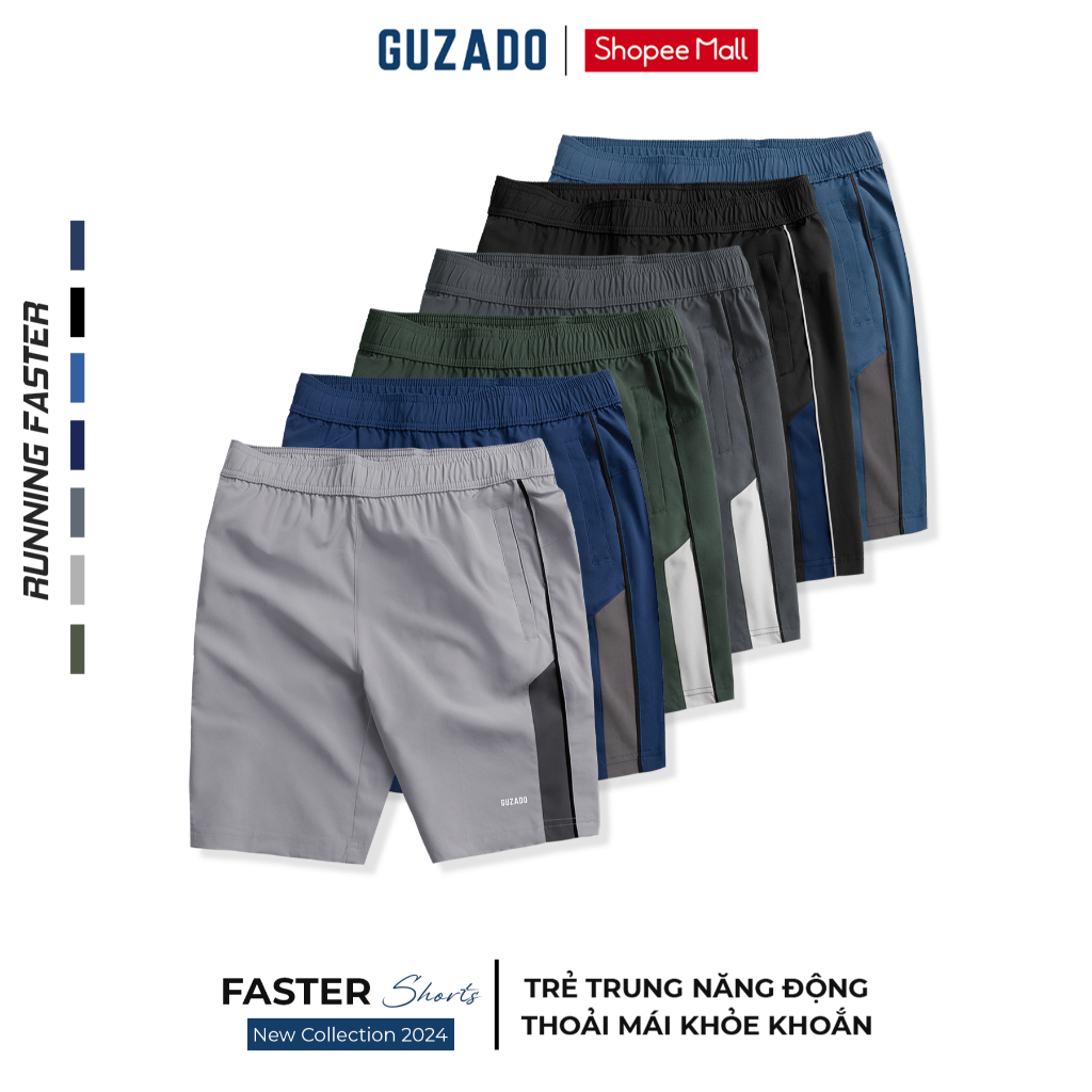 Quần Short Nam Thể Thao GUZADO Vải Gió,Phối Sọc,Thoáng Mát,Thoải Mái Vận Động GSR08