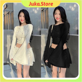 Áo crotop dài tay loe dáng ôm body năng động trẻ trung Juka.Store