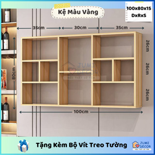 Kệ sách treo tường nhiều ngăn đa năng, giá sách gỗ trang trí phòng ngủ phòng khách - Jumi Decor