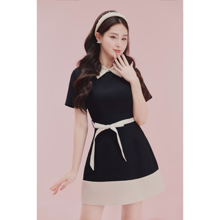LAURA DRESS - Váy đầm cổ đức tiểu thư đen phối kèm đai | The First - Pre Fall 2023 The Unnie Collection