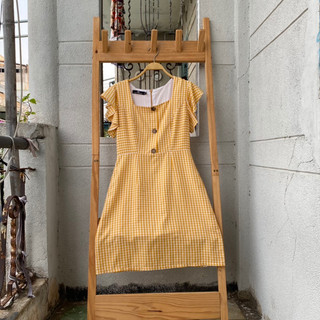 2hand đầm vàng sọc caro eo 68cm dài 87cm mã 220