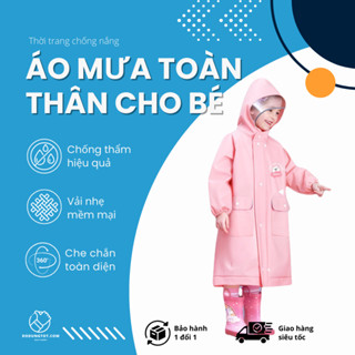 Áo mưa cho bé trai bé gái HAPPY LITTLE BEAR_ Áo mưa kèm ngăn đựng  balo nhựa EVA siêu chống thấm F19