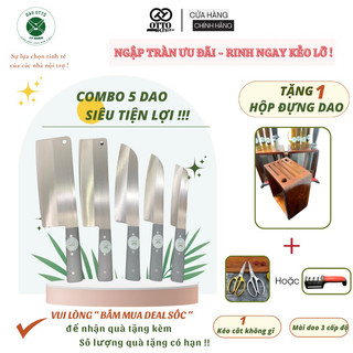 Bộ 5 Dao Nhà Bếp OTTO Tặng kèm Hộp Đựng dao - chuôi gỗ nhựa đúc nguyên khối Thép Trắng Nhật Không Gỉ