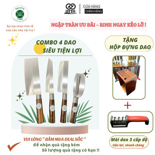 Bộ 4 dao nhà bếp đa năng otto siêu sắc bén chuôi mun thép trắng không gỉ
