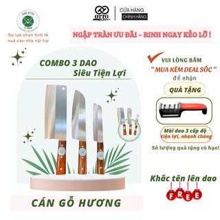 Bộ 3 dao nhà bếp otto gồm chặt- thái - hoa quả cán gỗ hương thép trắng không gỉ