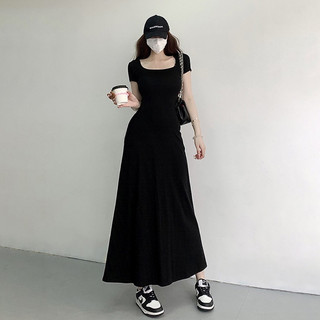 Váy zip body xòe chữ A cổ vuông, váy zip maxi dài chữ A