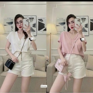 áo thun cổ tim tay hến vải thun đũi co giãn mát