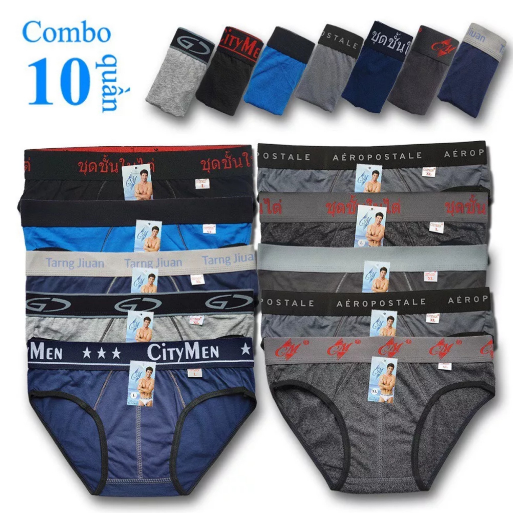 COMBO 10 Quần Lót Nam Nhiều Lưng Chất Vải Cotton Cao Cấp, Quần Xì Thấm Hút Tốt, Quần Sịp Nam Cạp To 