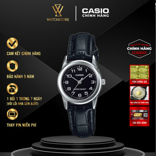 Đồng hồ nữ casio ltp-v001l-1budf quartz mặt kính khoáng đen 25mm chống nước vỏ kim loại dây da sang trọng chính hãng