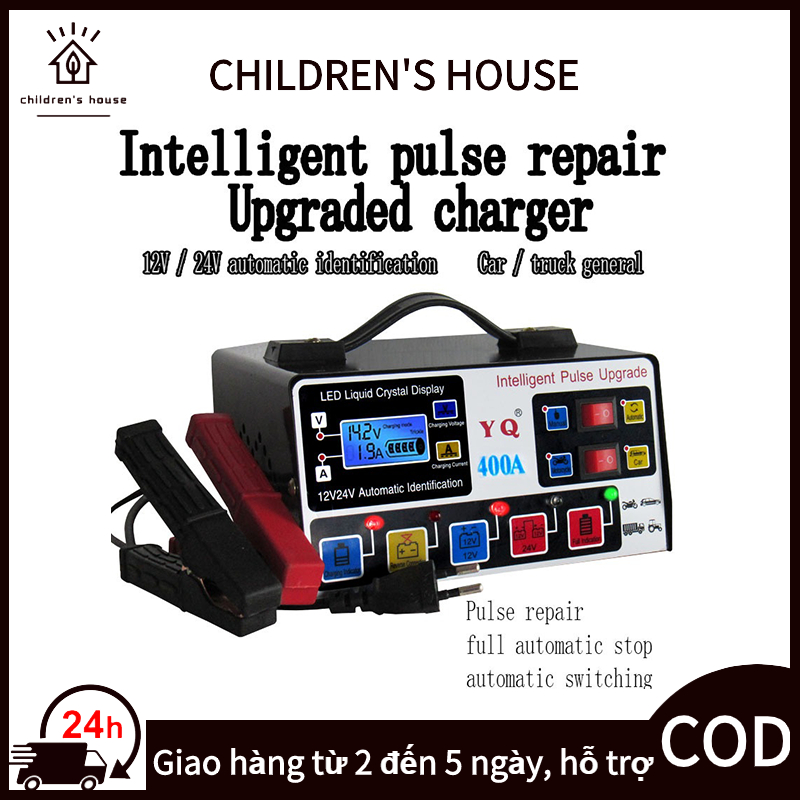 12v/24v 400A Sạc bình ắc quy ô tô xe máy tự ngắt khi đầy chức năng bảo dưỡng phục hồi ắc quy bằng kh