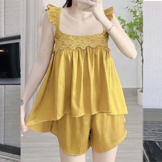 Đồ bộ  ngủ 2 dây nữ bộ đồ ngủ nữ bộ mặc ngủ nữ sexy lụa xước, lưng có bo thun Freesize 54kg - CN169