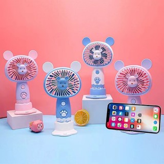 Quạt tích điện mini Tai thỏ có đèn, Quạt cầm tay để bàn đáng yêu cổng sạc USB