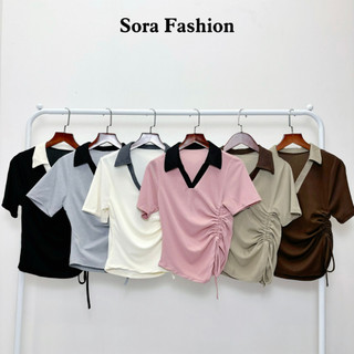 Áo thun polo nữ bigsize sora fashion,áo thun nữ có cổ polo dây rút eo chất liệu thun tăm 152