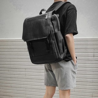 Balo da pu nam nữ ulzzang chống thấm nước basic trơn đựng laptop 15,6 inch thời trang Hàn Quốc