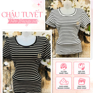 Áo cộc tay ⚡ HÀNG LOẠI 1 ⚡ Áo thun cổ tròn họa tiết sọc basic vải mịn không xù