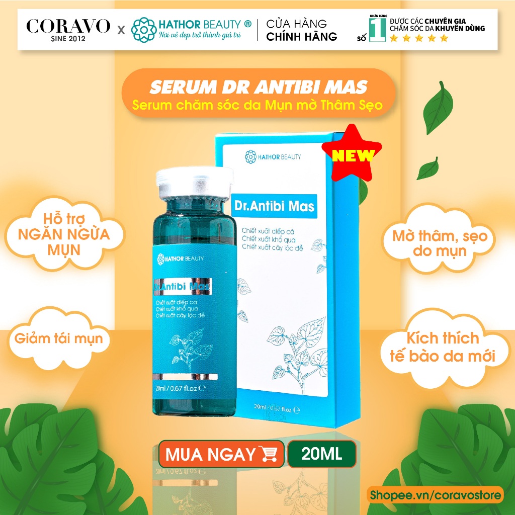 Serum Mụn hết Mụn mờ Thâm Sẹo Sáng da Dr Antibi Mas Hathor Beauty (Kim Thiên Hoa) 20ml - Coravo