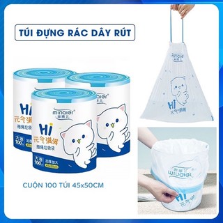 Túi đựng rác dây rút Minaie Quang Minh chống rò rỉ nước, cuộn 100 túi siêu dai, thân thiện với môi trường