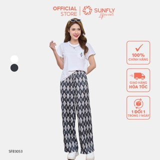 Set đồ nữ SUNFLY áo cộc chất cotton compact quần dài chất lụa in họa tiết SFB3053