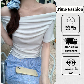 Áo thun nữ Timo trễ vai, Áo kiểu nữ vạt bầu có nhún eo sành điệu, phong cách cá tính, mặc đi chơi, dự tiệc, AOT143