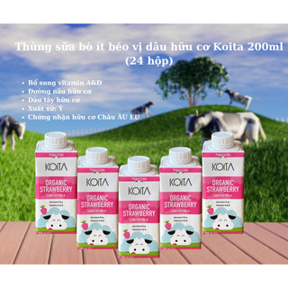 Thùng sữa bò ít béo vị dâu hữu cơ Koita 200ml