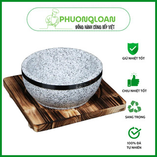 Bát đá giữ nhiệt chính hãng SANCONG, Bát đá tặng kèm đế gỗ, phở bát đá, Thố đá Hàn Quốc