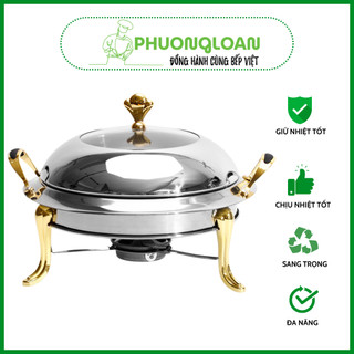 Nồi hấp tròn Inox, khay hấp cầy cá và thịt thú rừng (giúp giữ nóng) hâm nóng bằng cồn, nến 20cm, 22cm, 24cm, 26cm