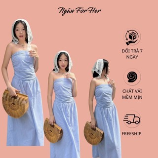 Kelly dress- đầm maxi cúp ngực hoa nhí xếp ly lưng bo chun, đầm maxi hoa đi biển, đầm quây hoa nhí