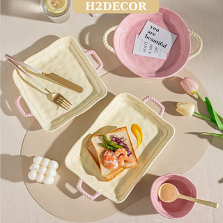 Đĩa tròn, Đĩa sứ vuông, đĩa tròn, đĩa chữ nhật hai quai cầm màu pastel phong cách Hàn- H2decor