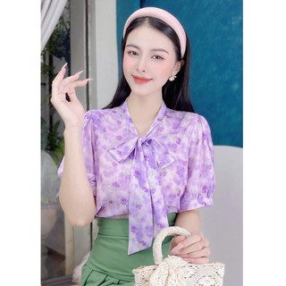 Áo sơ mi lụa thắt nơ kiểu tay phồng CHUU A1642