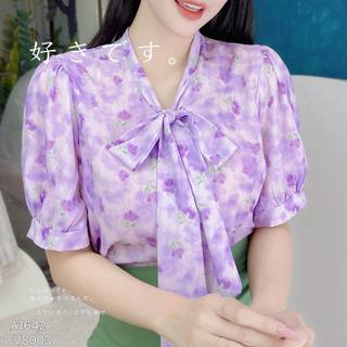 Áo sơ mi lụa thắt nơ kiểu tay phồng CHUU A1642