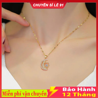 Vòng cổ Mạ Vàng 18K Hình Mặt Trăng Tim / Trái Tim Đính Đá Thời Trang Không Gây Dị Ứng Cho Nữ
