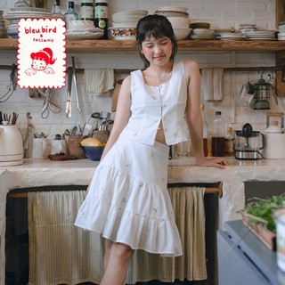 BLEUBIRD Set gồm áo và chân váy linen thêu hoa Valeria