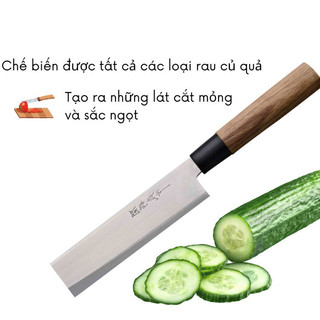 Dao thái Nakiri Nhật Bản cán gỗ cao cấp không hút nước, lưỡi thép 17cm Dao-8 (đầu vuông)