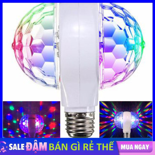Đèn Led Cầu Xoay 2 Đầu 7 Màu, Đèn Led Vũ Trường Tự Xoay Hiệu Ứng Độc Đáo Đuôi Đèn E27 Thông Dụng