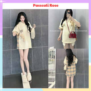  Áo phông nữ tay lỡ from rộng áo thun dáng unisex hoạ tiết kẻ sau lưng kèm gấu 