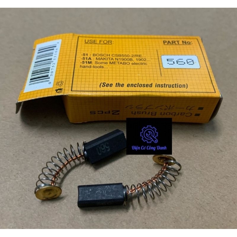 1 cặp chổi than NB 560 chính hãng (21 dài) (7,5mm x 16,5mm x 6,5mm) dùng cho máy khoan đục cầm tay m