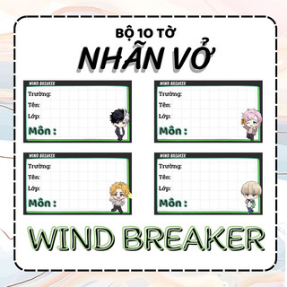 Set 10 tờ nhãn vở anime dán tập, sách Wind Breaker