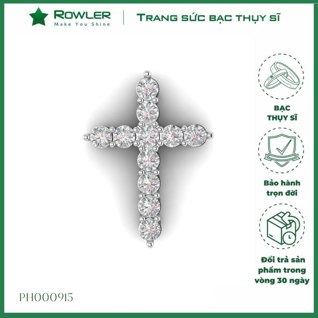 Mặt dây chuyền thánh giá 16*12mm bạc Thụy Sĩ  đính giá Moissanite 2.0ly cao cấp ROWLER PH000915
