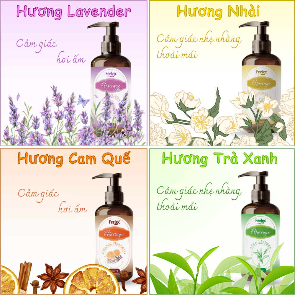Tinh dầu massage body Feelex nhiều mùi hương, an toàn với mọi loại da dung tích 300ml