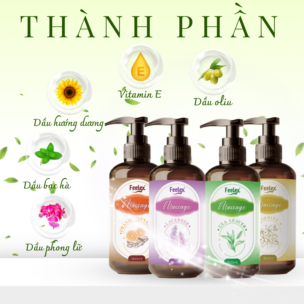 Tinh dầu massage body Feelex nhiều mùi hương, an toàn với mọi loại da dung tích 300ml