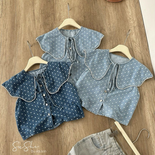 Áo jean chấm bi cổ bèo QCCC