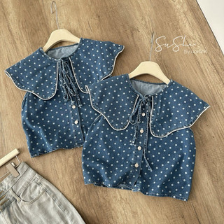 Áo jean chấm bi cổ bèo QCCC