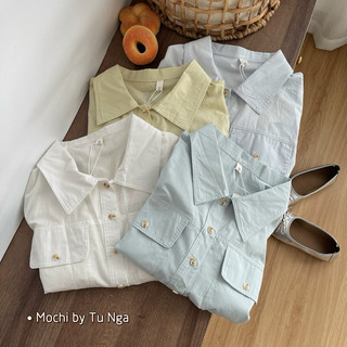 Áo sơ mi giấy tay hến rút eo nữ