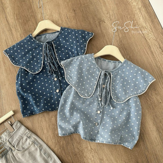 Áo jean chấm bi cổ bèo QCCC