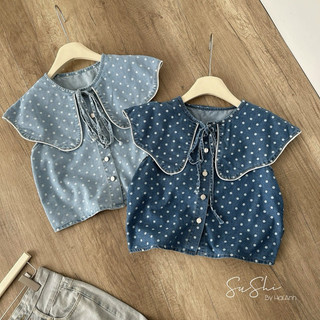 Áo jean chấm bi cổ bèo QCCC