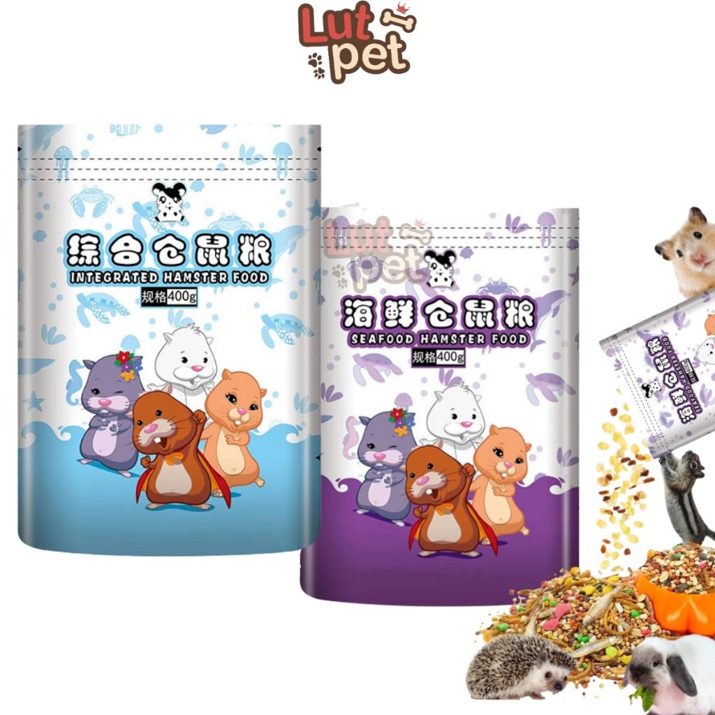 Thức ăn cho hamster, hạt thức ăn cho chuột, bọ ú, sóc, thỏ, chim, hamster (400gr) - lutpet
