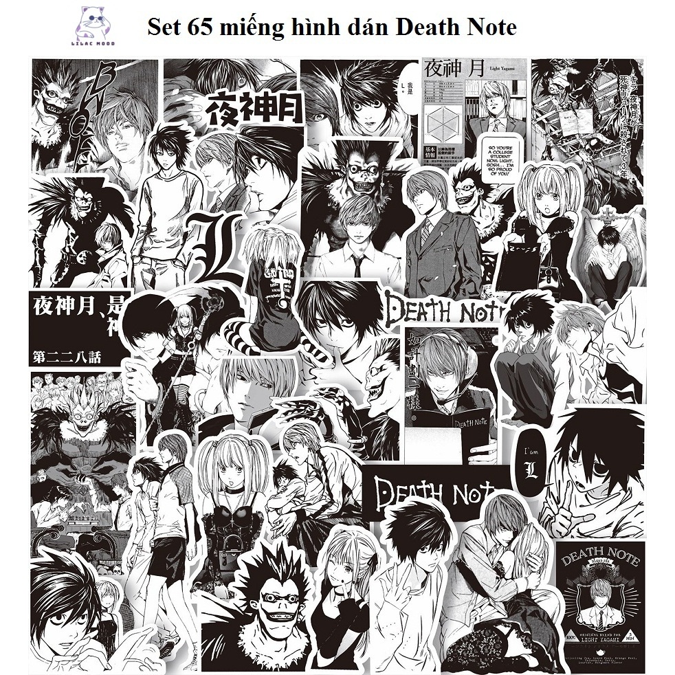 [SẴN] Set 65 stickers Death Note | Miếng hình dán trắng đen DIY / không trùng, chống thấm nước anime