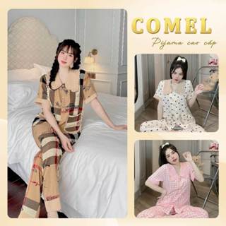 Đồ bộ ngủ pijama lụa mango nữ áo cổ bèo tay ngắn quần dài mềm mại, dễ thương Freesize 40kg-58kg- COMEL