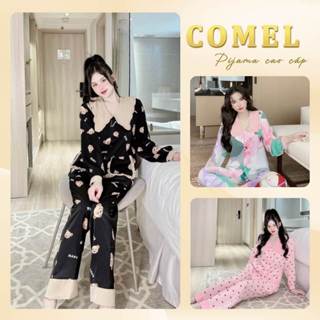  Bộ ngủ Pijama nữ lụa mango áo cổ bèo tay dài thu đông mặc nhà dễ thương Freesize 40-58kg D01 - COMEL 