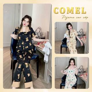 Đồ bộ pijama ngủ nữ lụa mango áo cộc cổ sen quần dài mặc nhà dễ thương Freesize 35-58kg - COMEL